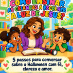 Carrossel sobre como ensinar as crianças a escolher a luz de Jesus na época do Halloween.