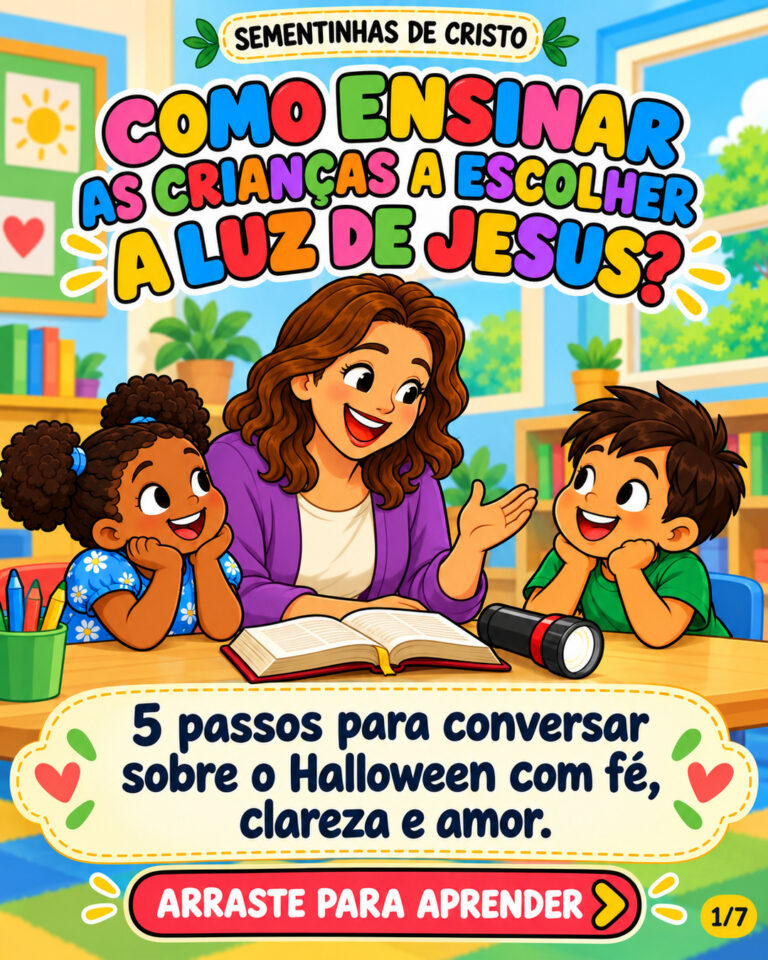 Carrossel sobre como ensinar as crianças a escolher a luz de Jesus na época do Halloween.