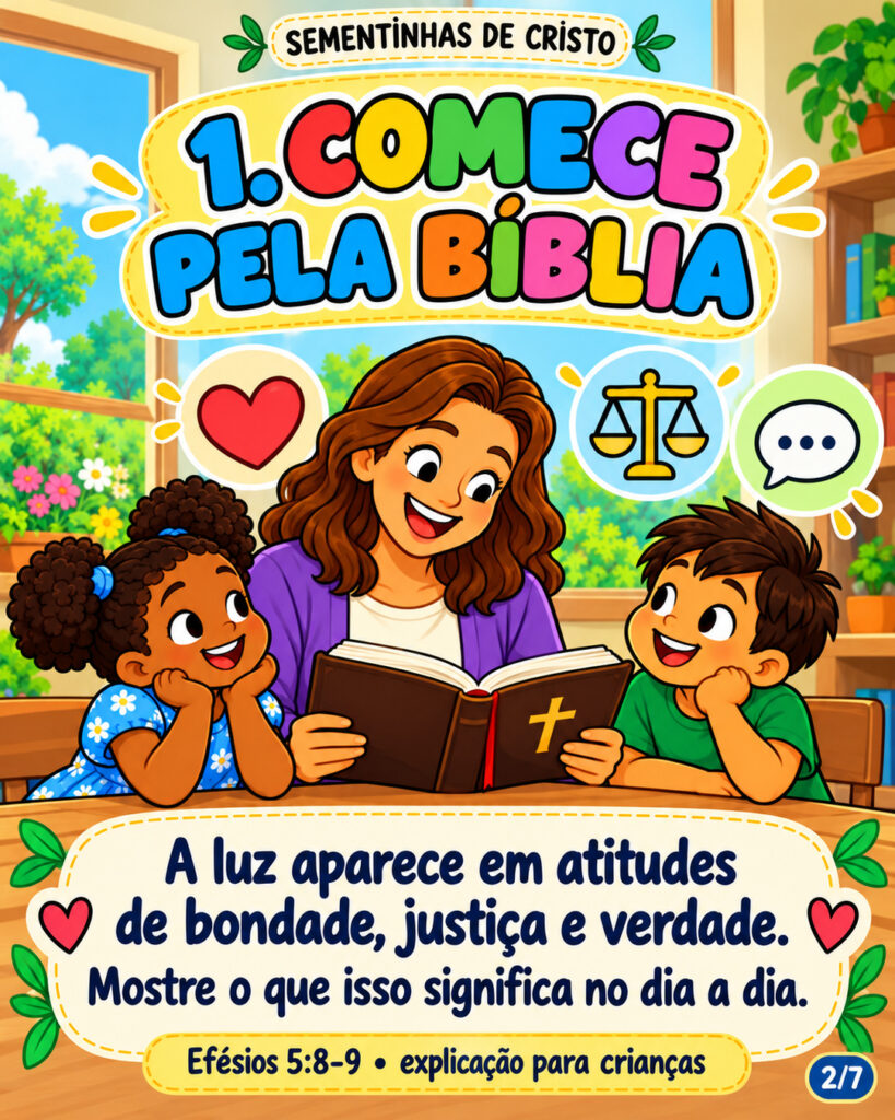 Primeiro passo: ensinar bondade, justiça e verdade a partir de Efésios 5:8-9.