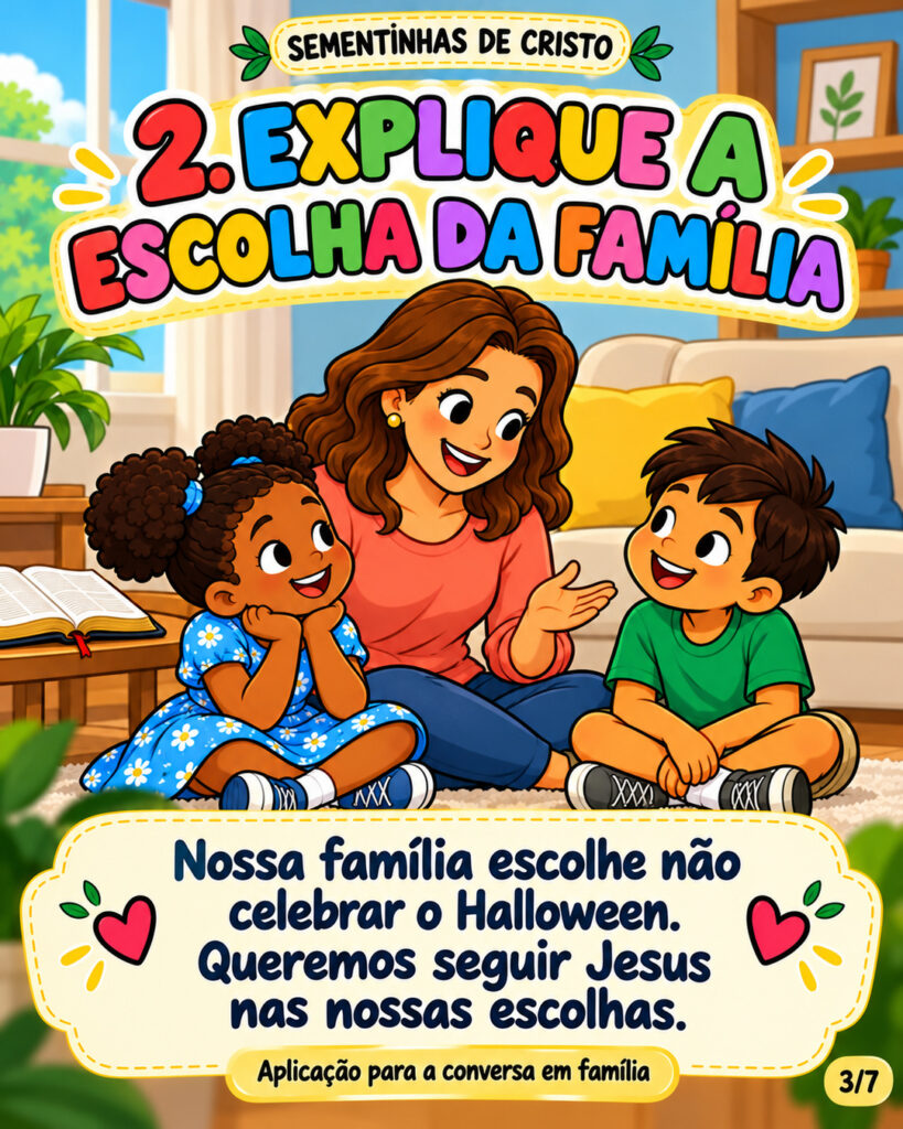 Segundo passo: conversar com a criança sobre a decisão da família de não celebrar o Halloween.