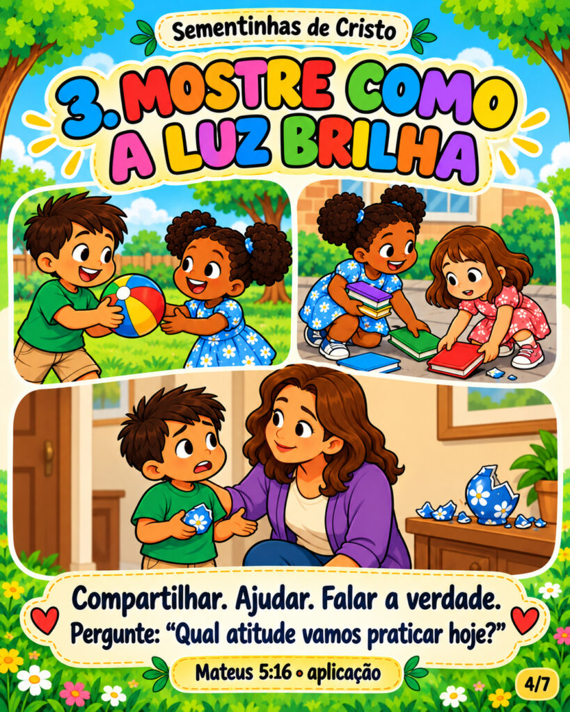 Terceiro passo: compartilhar, ajudar e falar a verdade são aplicações para o dia a dia.