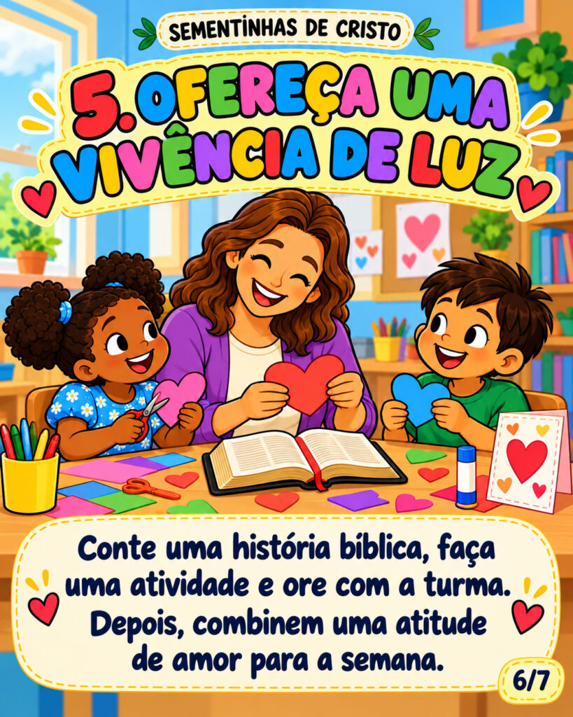 Quinto passo: reunir história bíblica, atividade, oração e uma atitude de amor para a semana.