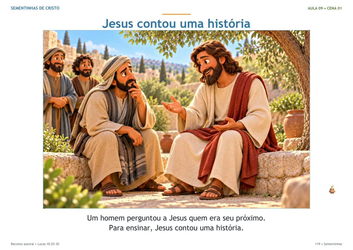Página real ilustrada da história do samaritano.