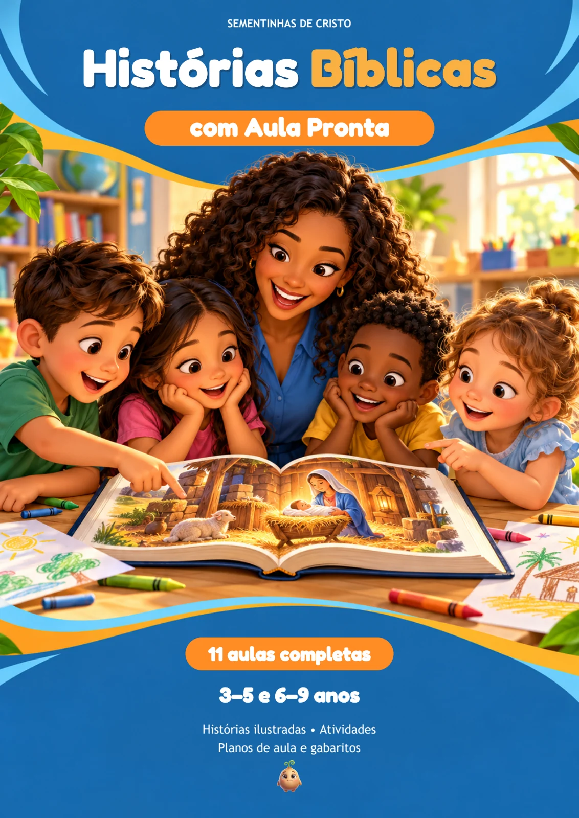 Capa real do PDF Histórias Bíblicas com Aula Pronta, com 11 aulas completas.